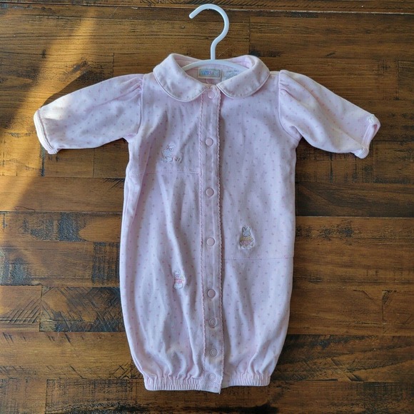 McBaby Other - McBaby Vintage Light Pink W/ Hearts & Animals Collared Sleep Sack Button Up